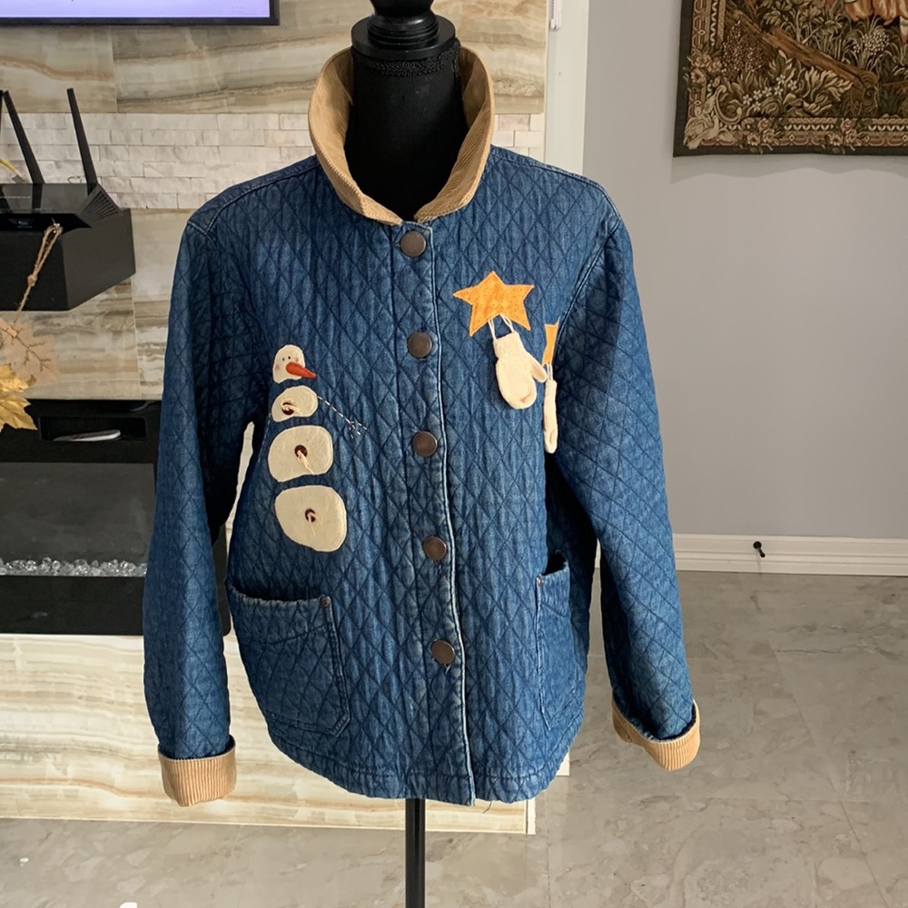 HAIKS Faux Denim With Corduroy Quilted Winter Holiday Jacket. Size XL - Picture 10 of 12